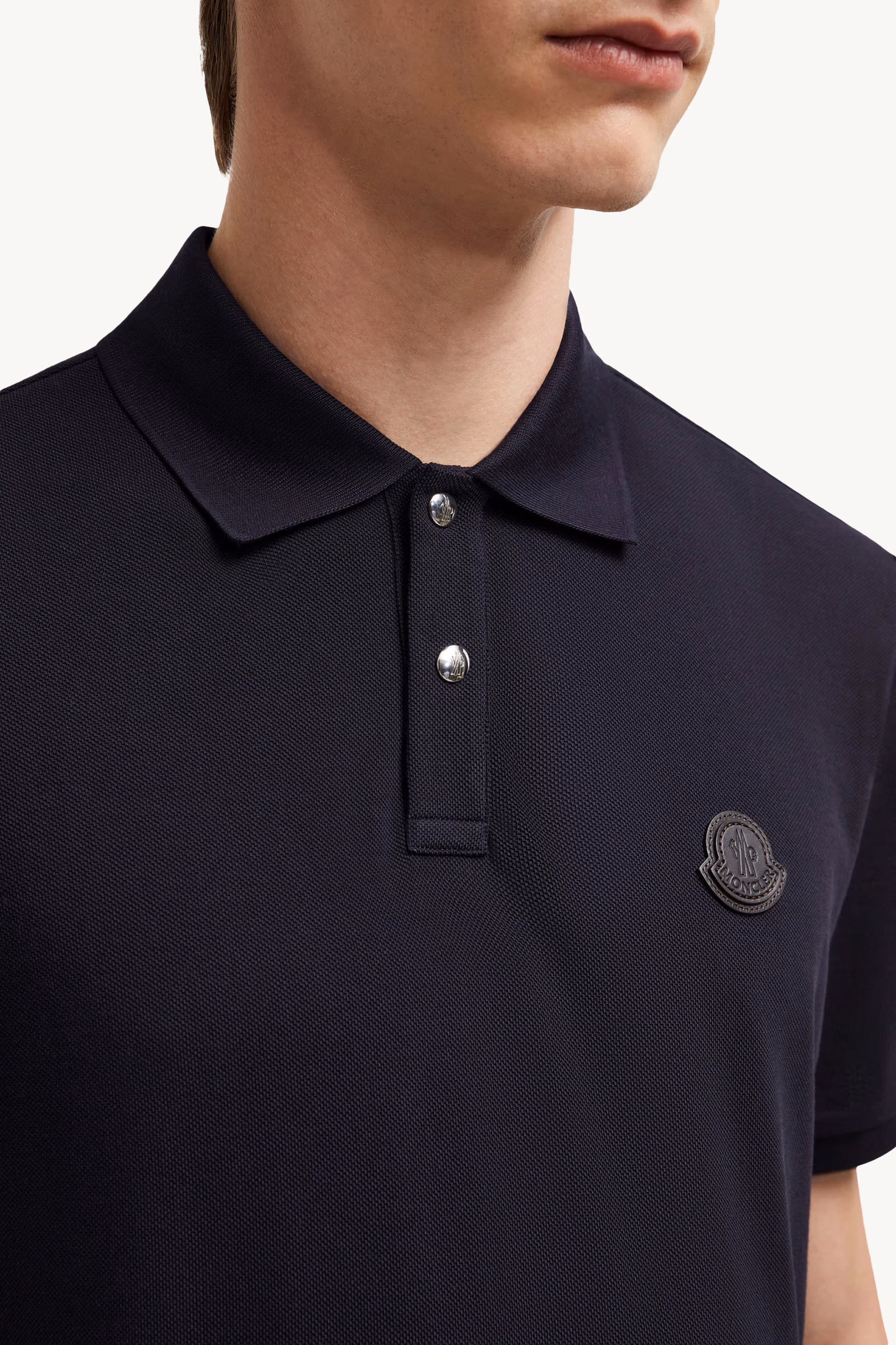 Polo en piqué de coton à empiècement logo Hommes Bleu marine Moncler 6